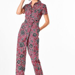 Bright Pink Floral Print Linen Jumpsuit Size 18